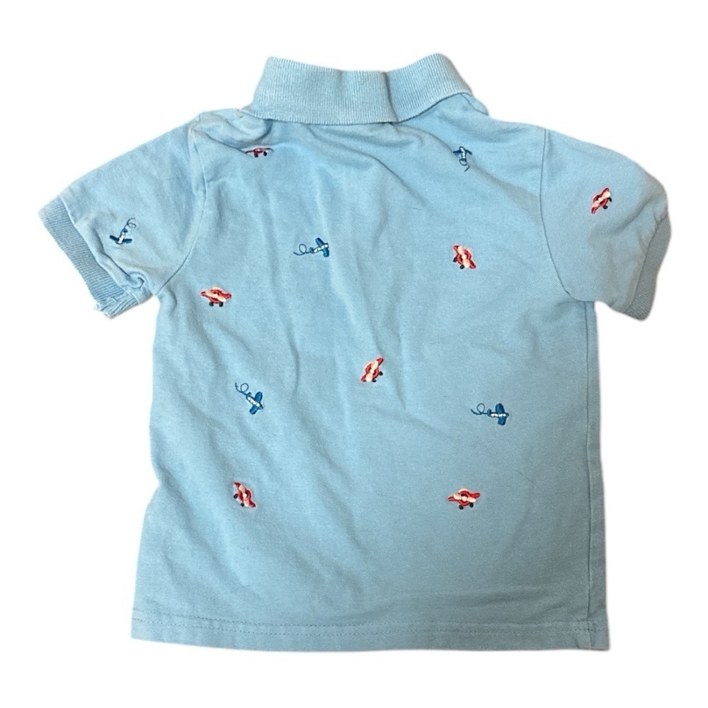 Kids Light Blue Polo Shirt with  Embroidered Airplanes Size 24 Months Boy - Picture 2 of 3
